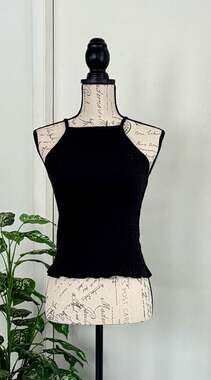 Set of 3 SO Juniors' Smocked High Neck Tank Tops Black White Floral Size Medium